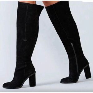 Gianni Bini Barrine Black Suede Over The Knee Block Heel Boot Women’s Size 7.5